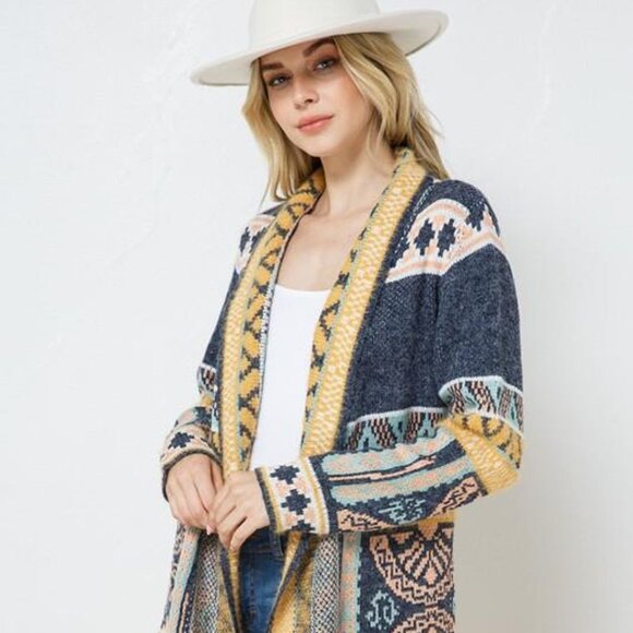 Geo Print Cardigan Sweater - Picture 1 of 4